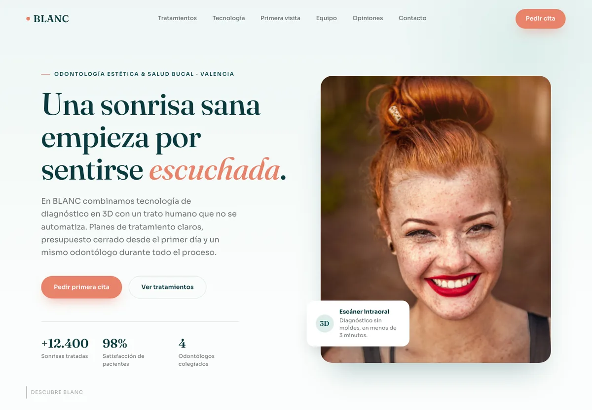 Web de BLANC, clínica dental, en escritorio