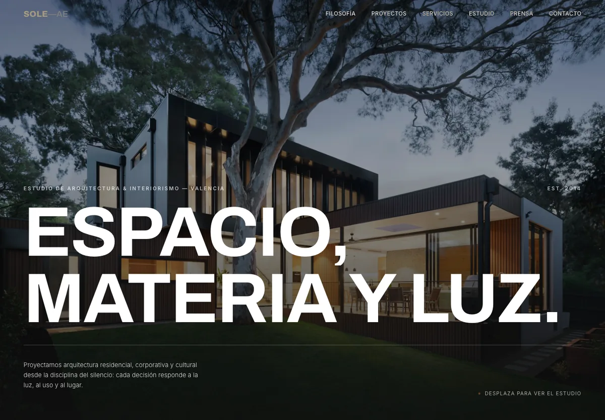 Web de SOLE, arquitectura, en escritorio